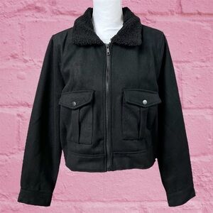 🎁 Jade & Ivy Black Faux Suede Coat with Faux Fur Collar Size M - NWT